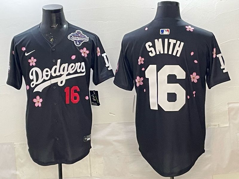Men Los Angeles Dodgers #16 Smith Black Sakura Edition 2025 Nike MLB Jersey style 7->los angeles dodgers->MLB Jersey